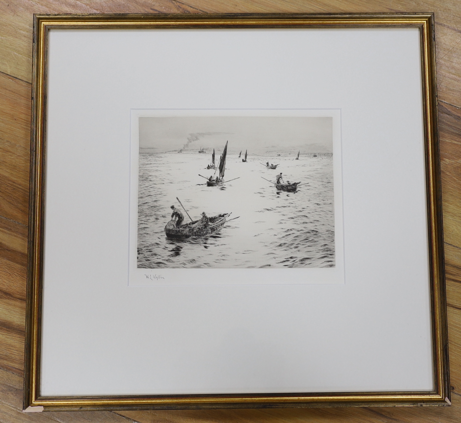 William Lionel Wyllie (1851-1931), etching, 'Lobster fishers', signed in pencil, 20 x 25cm